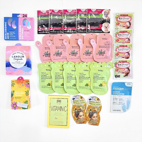 NEW! 56 Face, Eyes, Hands, Feet, Hair Treatment Masks- Unisex - Picture 1 of 16